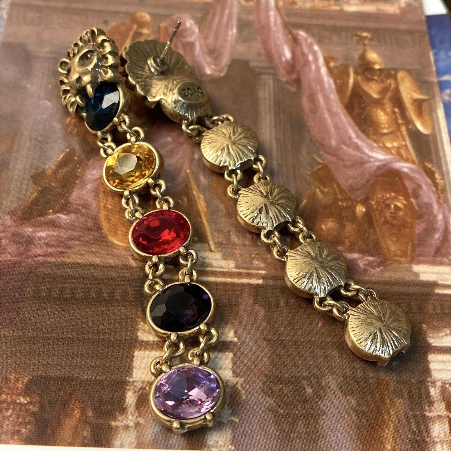 Colorful rhinestone vintage lion earrings