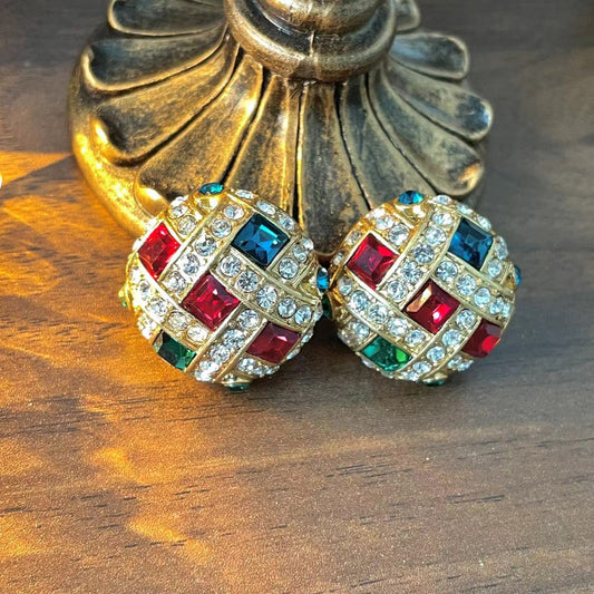 Brilliant love fully mosaic of zircons round vintage earrings