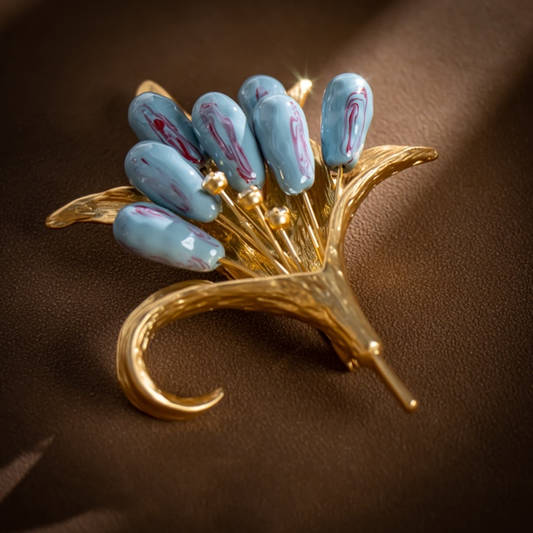 Vintage blue iris brooch and earrings