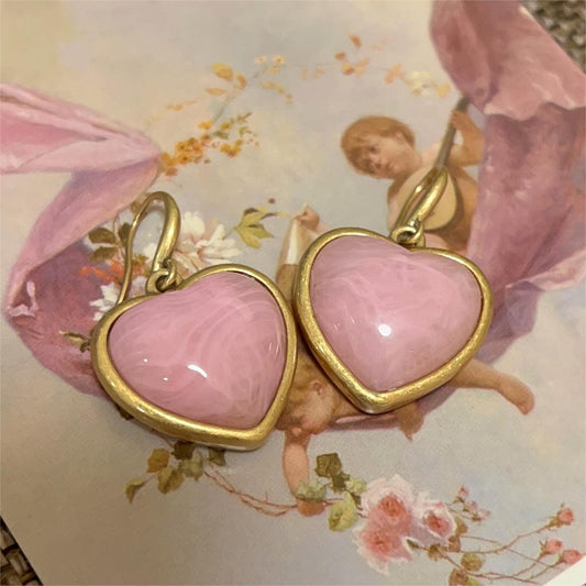 Pink love shape earrings