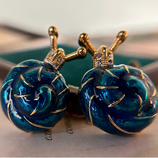 Vintage oil painting  blue snails earrings
