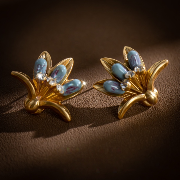Art Deco milk blue iris earrings
