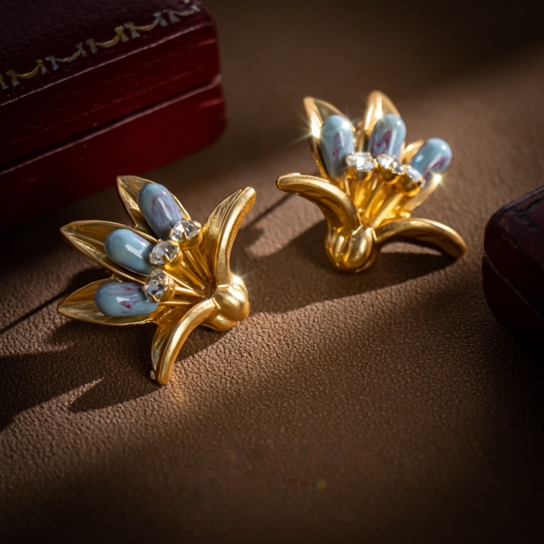 Art Deco milk blue iris earrings