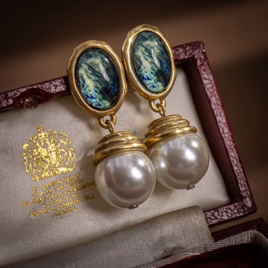 Lafayette starry sky colored glaze natural pearl earrings